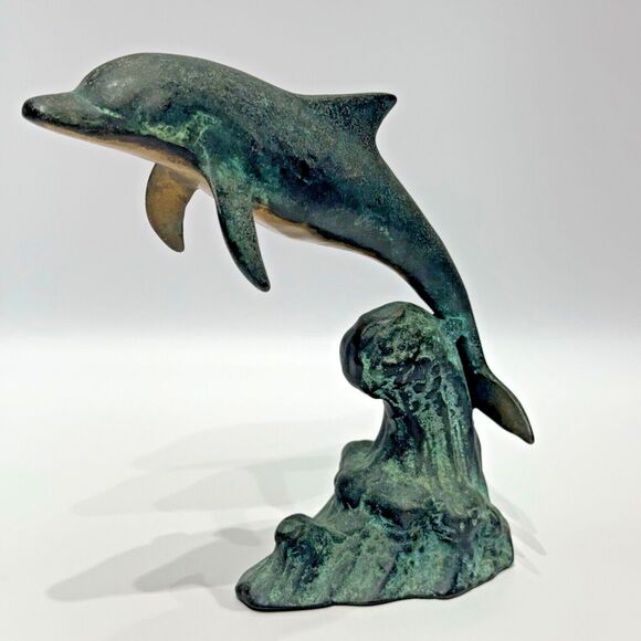 Vintage SPI San Pacific Int'l Bronze Dolphin Statue Sculpture 7.5 Inch Tall (B1) - Picture 2 of 11